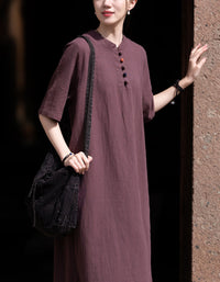 Soft Natural Look Loose Fit Cotton Linen Midi Dress