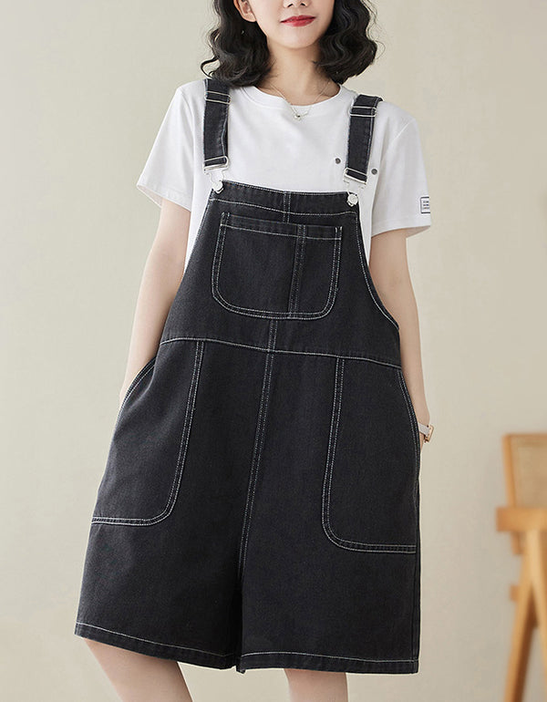 Soft Relaxed Fit Denim Overall Shorts Romper