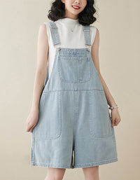 Soft Relaxed Fit Denim Overall Shorts Romper