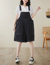 Soft Relaxed Fit Denim Overall Shorts Romper