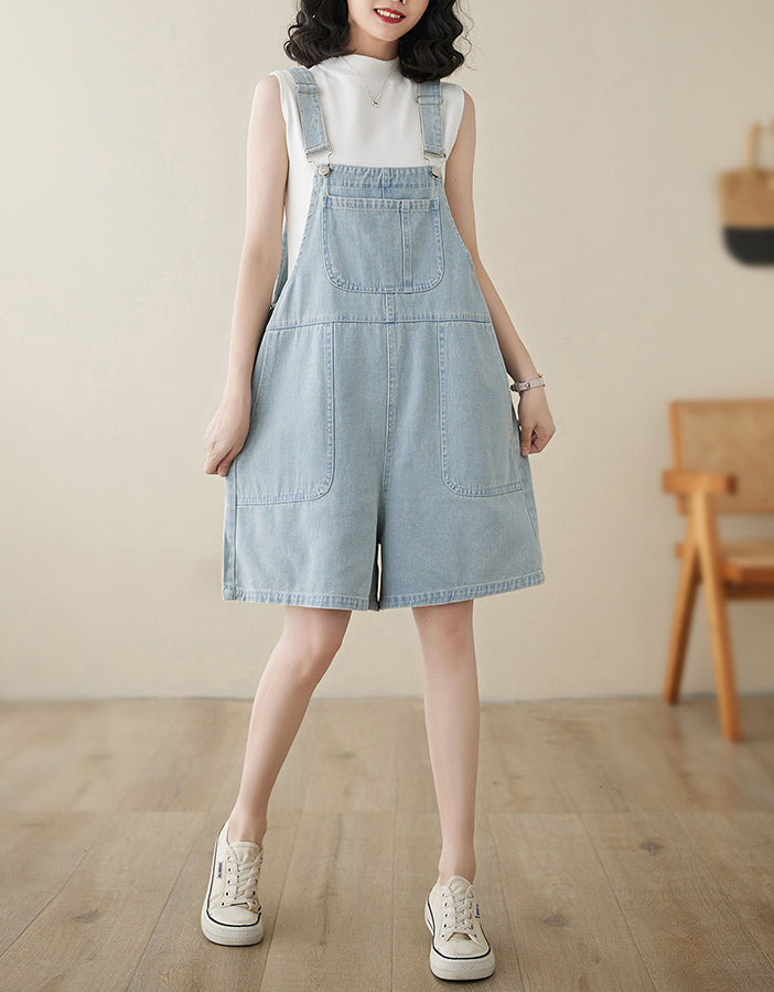 Soft Relaxed Fit Denim Overall Shorts Romper