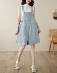 Soft Relaxed Fit Denim Overall Shorts Romper