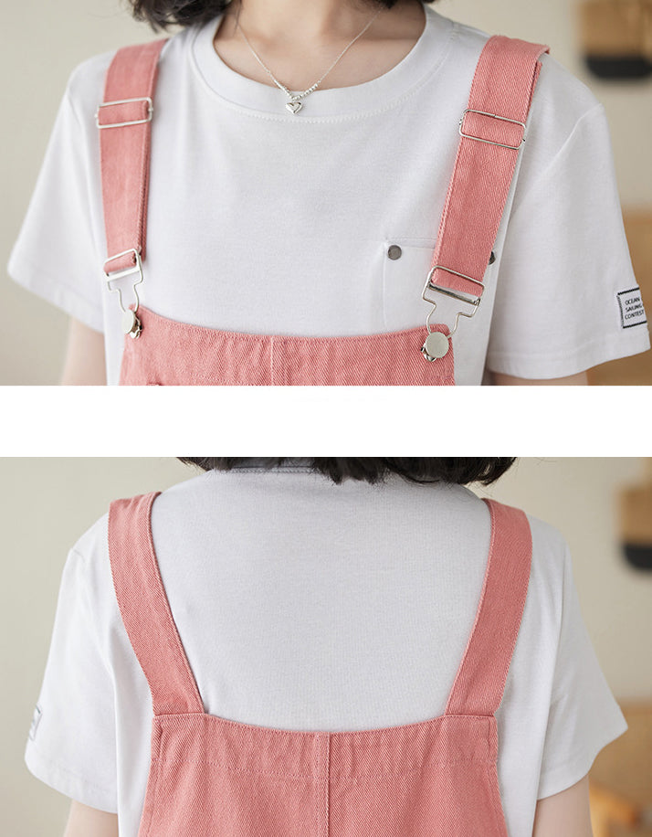 Soft Relaxed Fit Denim Overall Shorts Romper