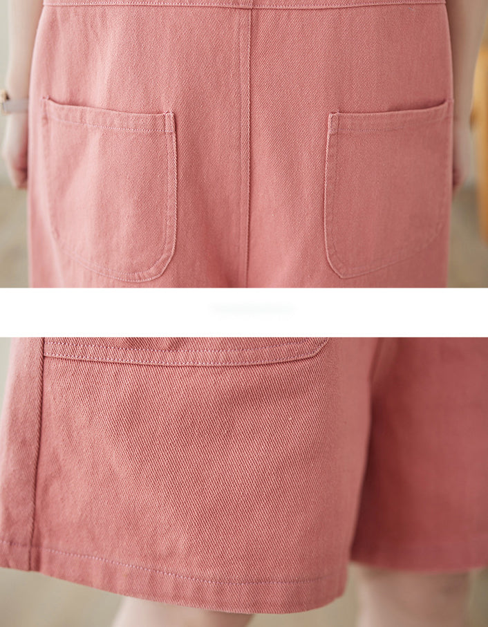 Soft Relaxed Fit Denim Overall Shorts Romper