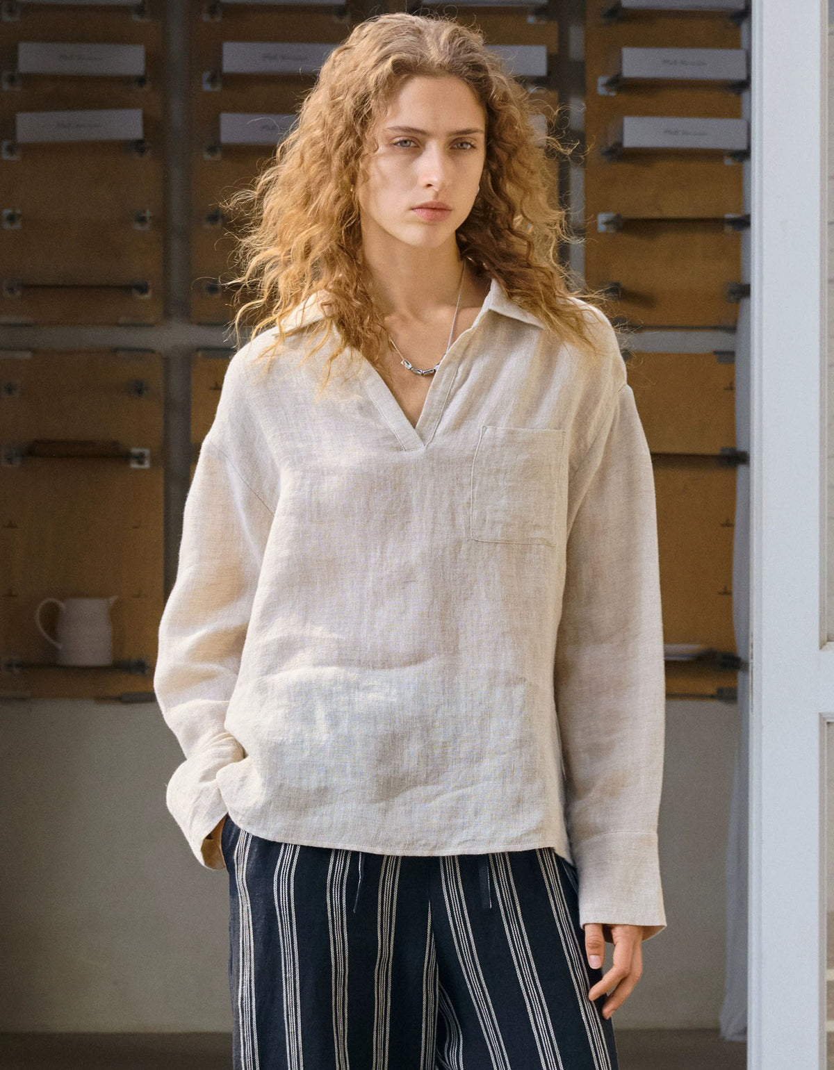 Minimalist White Linen Blouse Women Casual