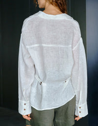 Women’s Minimalist Linen V Neck Shirt