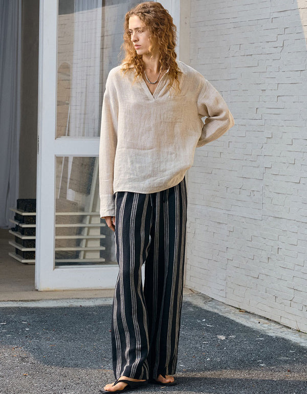 Casual White Linen Blouse Women Summer Top