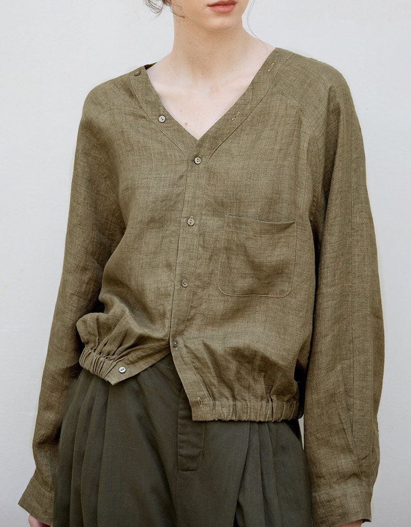 Lightweight Olive Linen Shirt | Casual Loose Fit