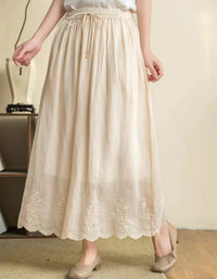 Women’s Summer Midi Skirt – Light Apricot Embroidered Boho Skirt
