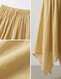 Casual Yellow Linen Maxi Skirt Breathable Summer Wear