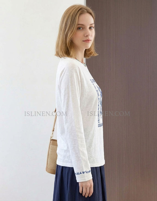 Casual White Long Sleeve T-Shirt Floral Graphic Top