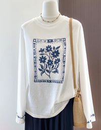 Women’s Cotton Long Sleeve Floral Print Tee Casual