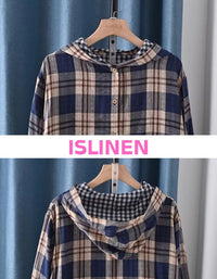 Women’s Casual Button-Up Hooded Flannel Top