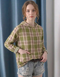 Green Casual Oversized Checkered Shirt with Pockets
