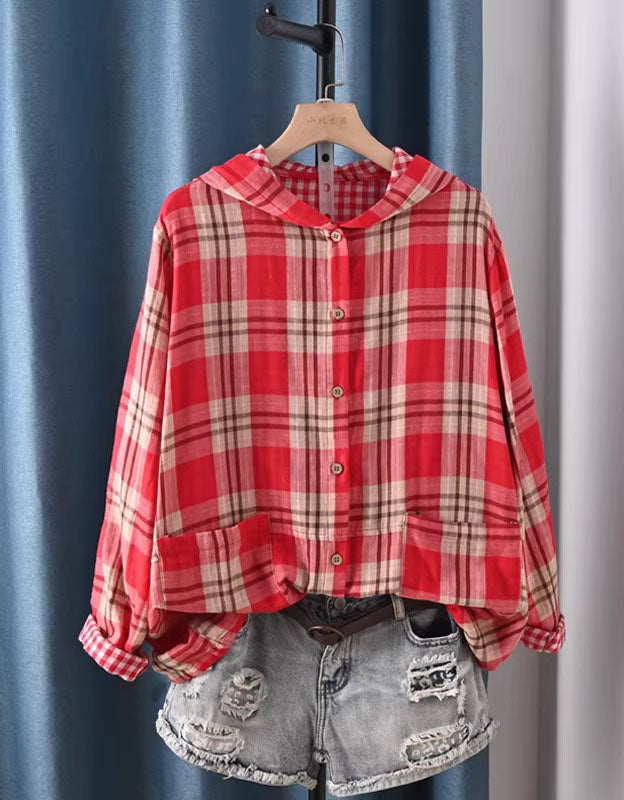 Red Women’s Long Sleeve Red Flannel Hoodie Shirt