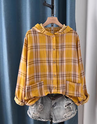 Yellow Women’s Long Sleeve Red Flannel Hoodie Shirt