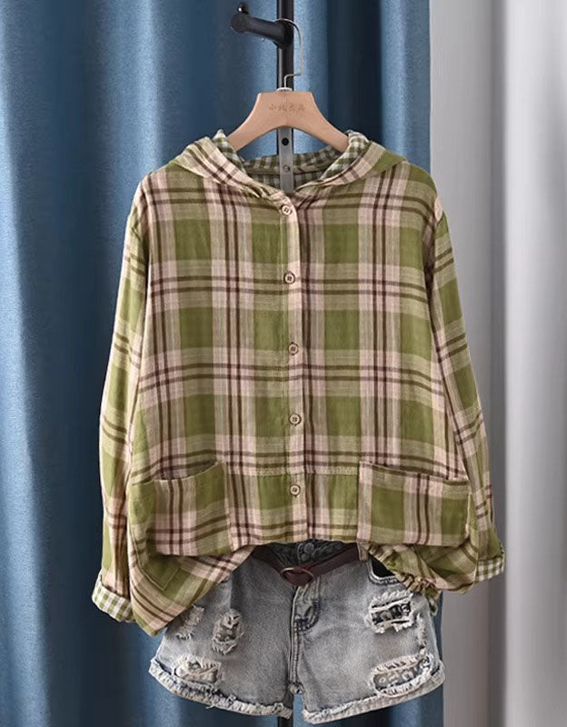 Green Women’s Long Sleeve Red Flannel Hoodie Shirt