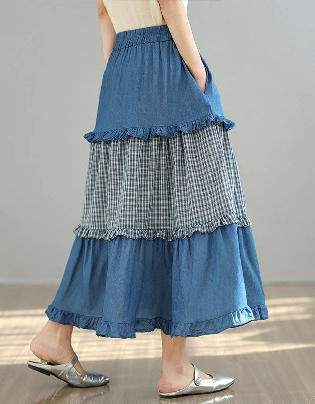 casual elastic waist patchwork skirt loose flowy fit