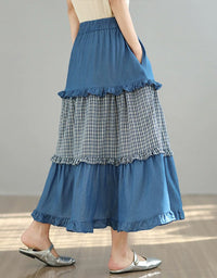 casual elastic waist patchwork skirt loose flowy fit