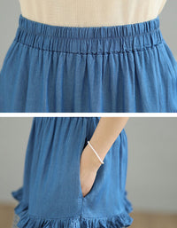 vintage blue layered skirt plaid panel midi length
