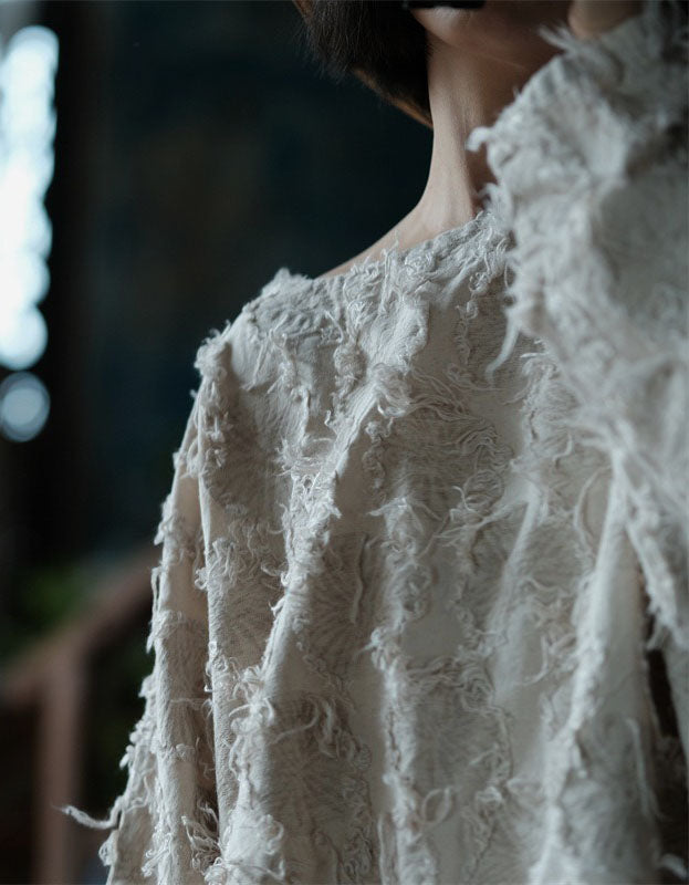 Women Loose Textured Linen Top Vintage Style