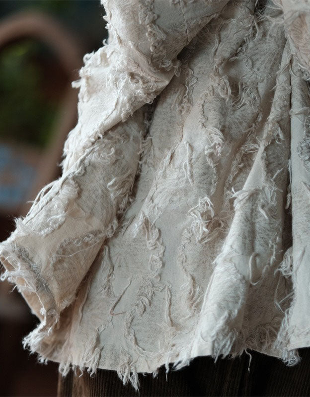 Textured linen blouse women wide sleeve detail