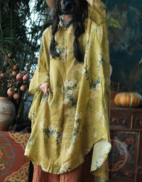 Boho Floral Linen Loose Fit Kaftan Dress for Women