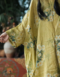 Women Loose Linen Floral Tunic Dress Boho Style