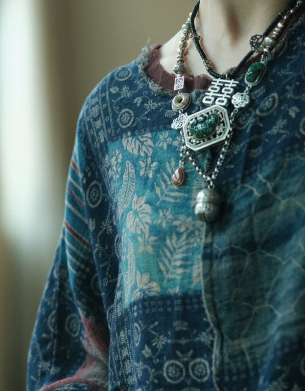 Women Vintage Patchwork Linen Summer Blouse