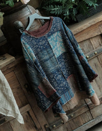 Vintage Casual Patchwork Linen Shirt Women