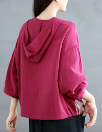 Floral Print Hooded Casual Blouse Back View