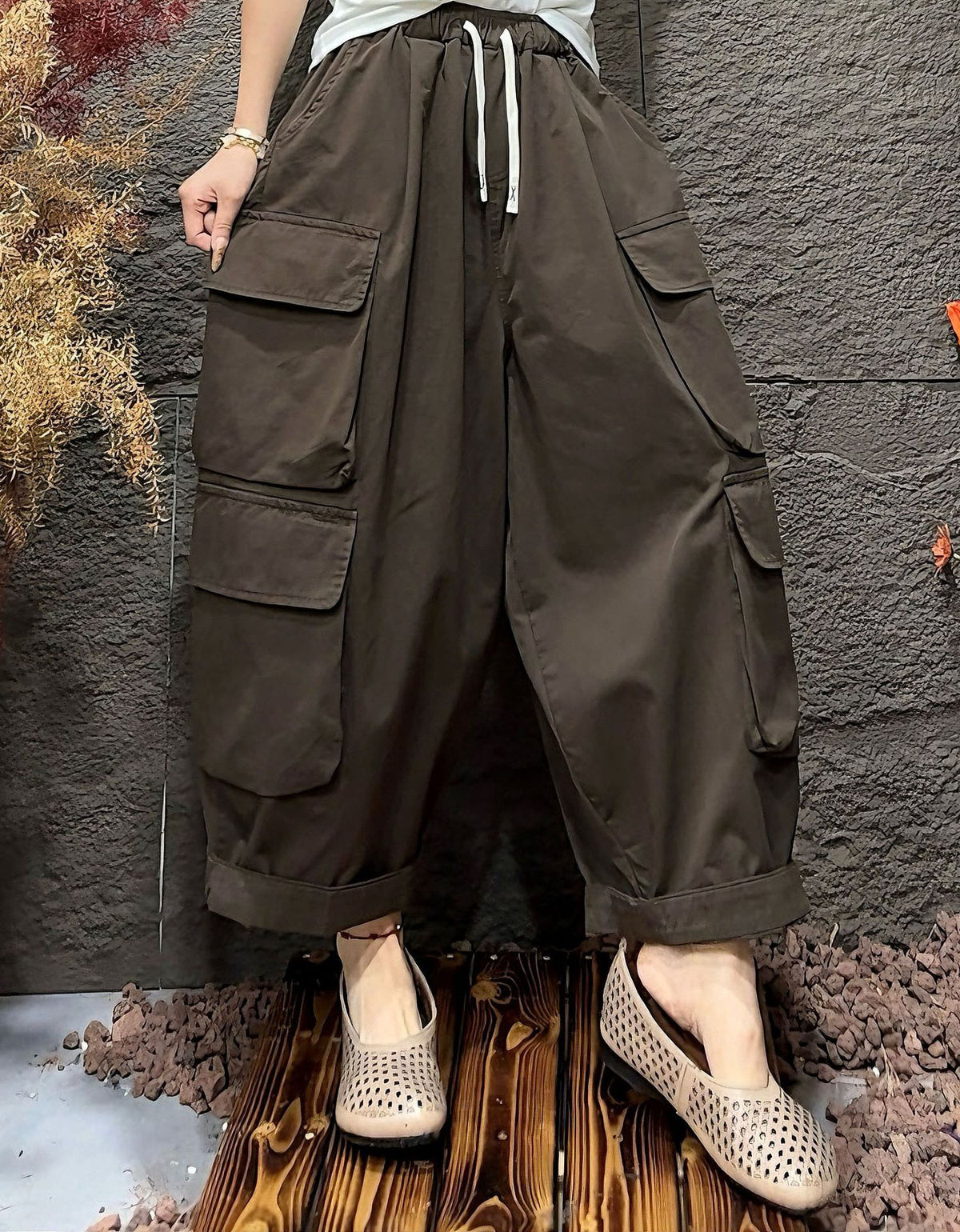 Women’s Casual Cargo Trousers – Wide Leg Pants with Pockets