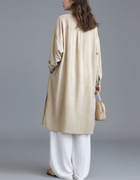 Women’s Beige Linen Shirt Dress Button Down Loose Fit