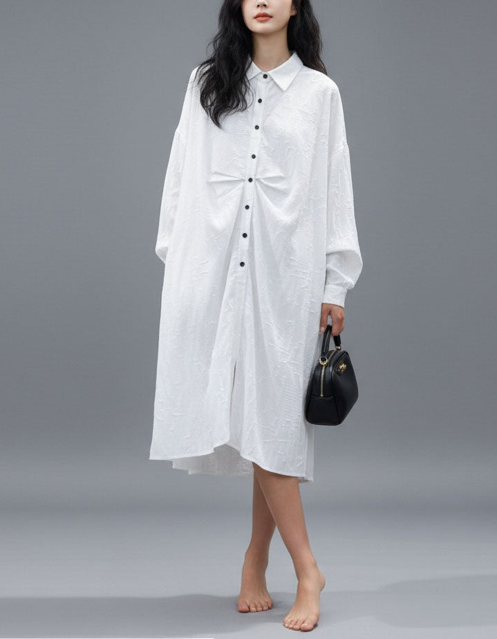 Long sleeve cotton linen shirt dress loose fit casual style