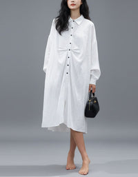 Long sleeve cotton linen shirt dress loose fit casual style