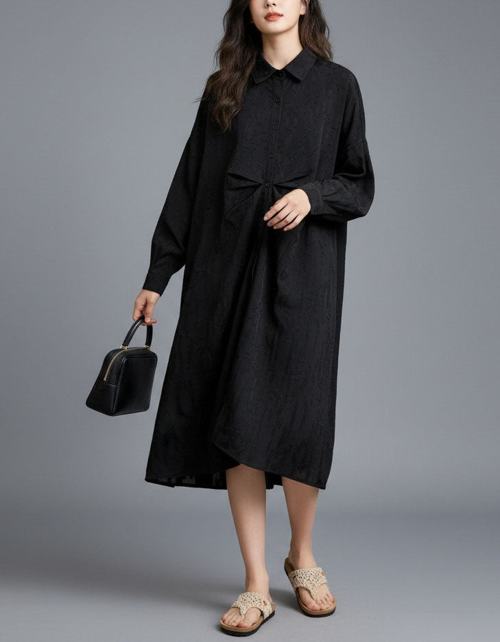 Lightweight breathable beige shirt dress full body view