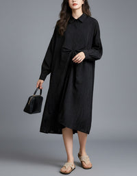 Lightweight breathable beige shirt dress full body view