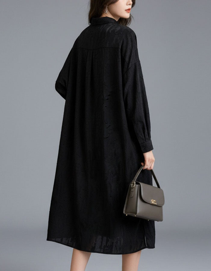 Oversized Linen Shirt Dress Long Sleeve Button Front