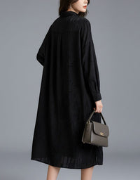 Oversized Linen Shirt Dress Long Sleeve Button Front