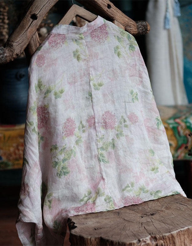 Boho Floral Linen Blouse Women – R