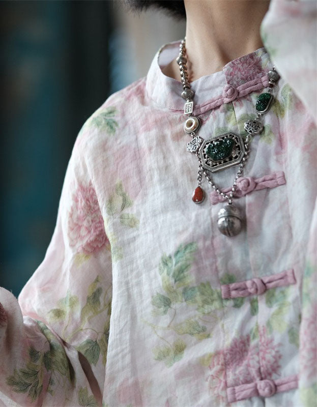 women boho linen floral shirt lightweight breathable top