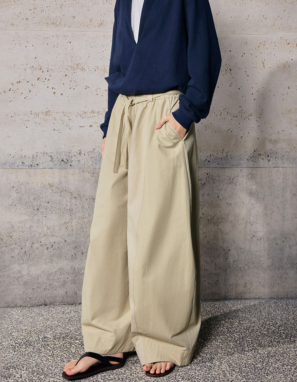 High Rise Wide Leg Pants – Loose Beige Trousers