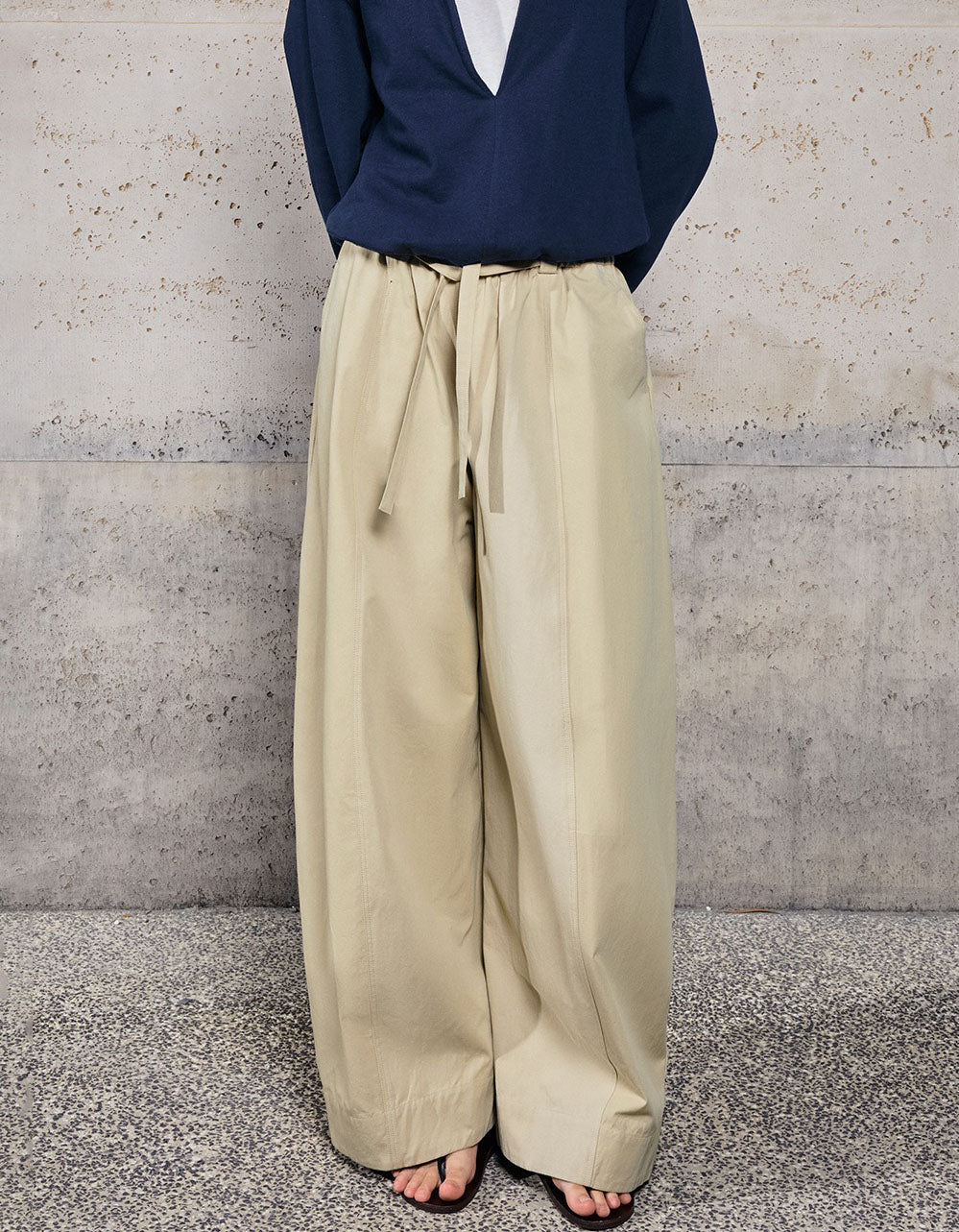 Flowing Beige Wide Leg Pants – High Waist Tie