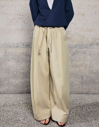 Flowing Beige Wide Leg Pants – High Waist Tie