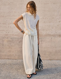 Relaxed High Waist Pants – Beige Wide Leg Trousers