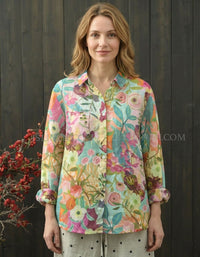 Women’s Colorful Floral Print Shirt – Lightweight Long Sleeve Casual Blouse