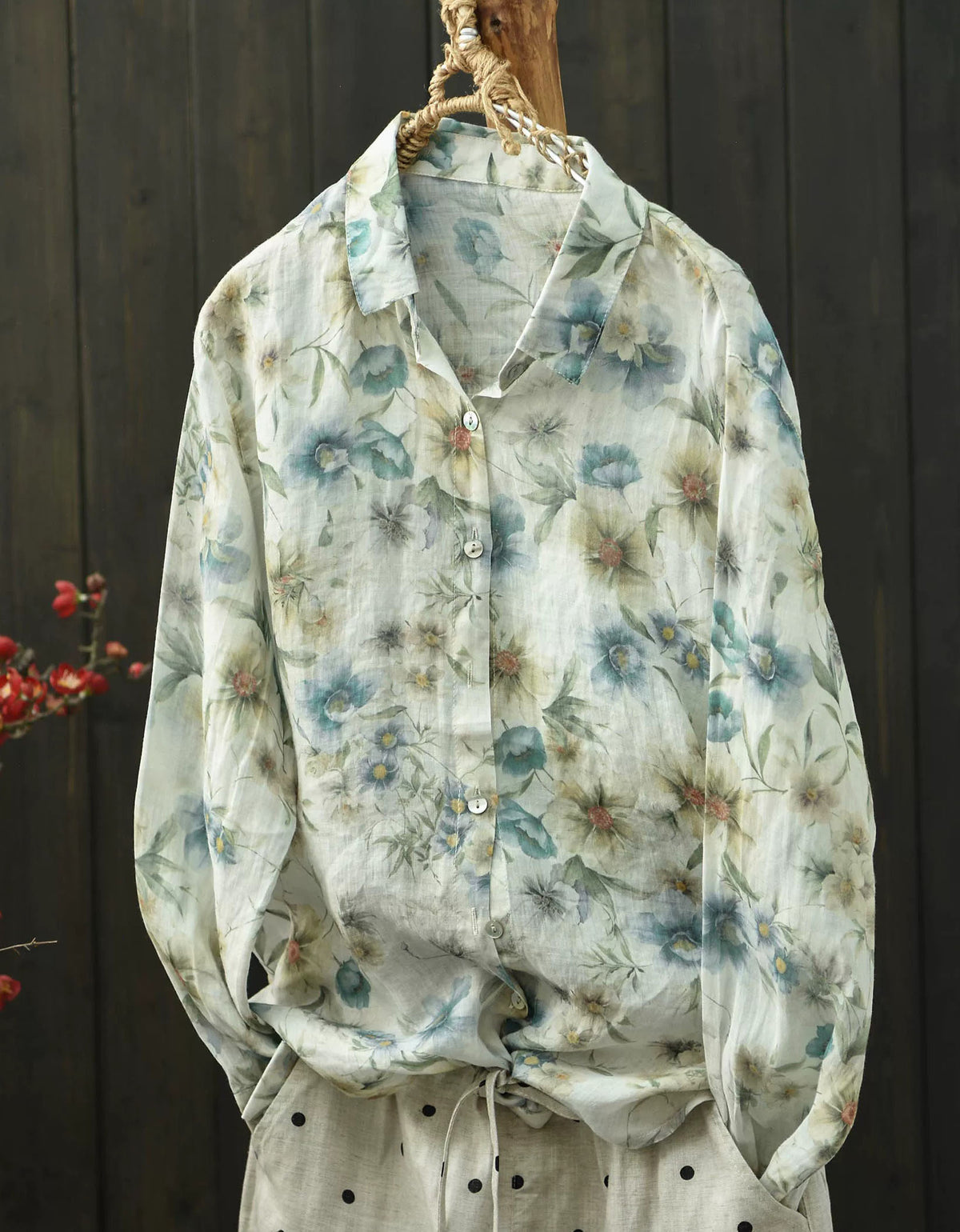 Boho Floral Long Sleeve Shirt – Women’s Lightweight Casual Summer Blouse