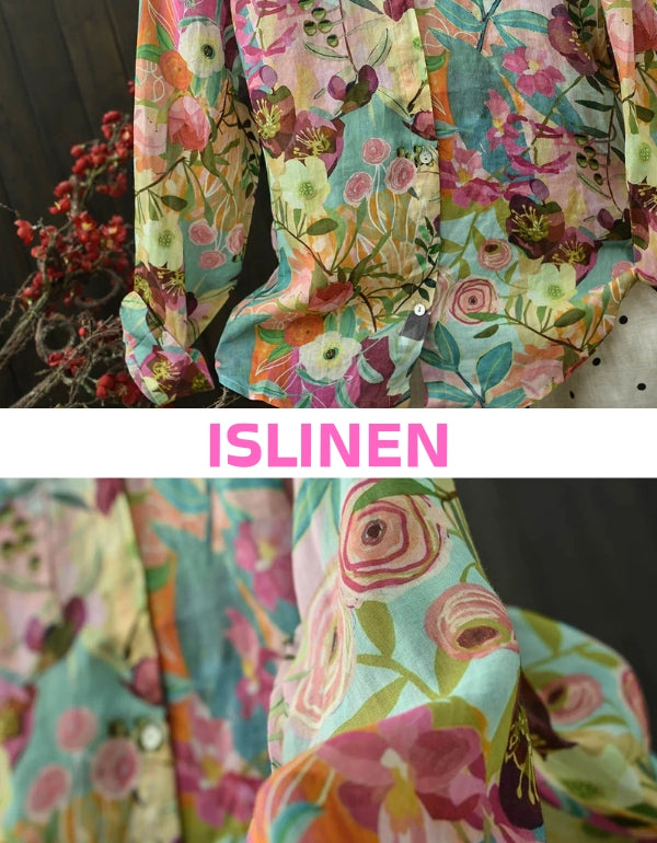 Lightweight boho floral blouse with button-up design for women