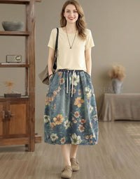 Boho Flower Print A-Line Skirt for Women
