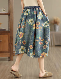 Flowy Vintage Style Floral Skirt with Drawstring
